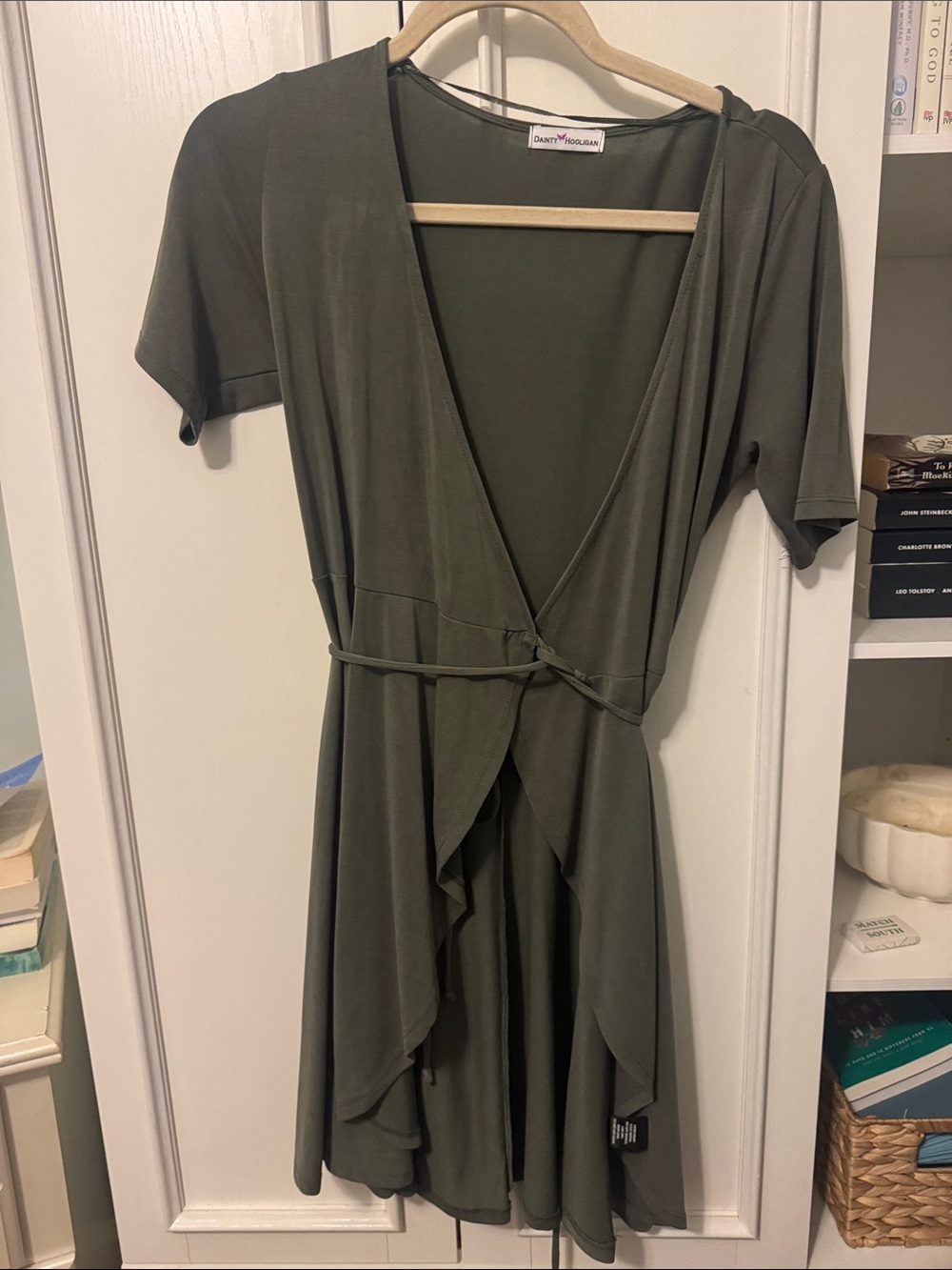 Dainty Hooligan Olive Wrap Mini Dress